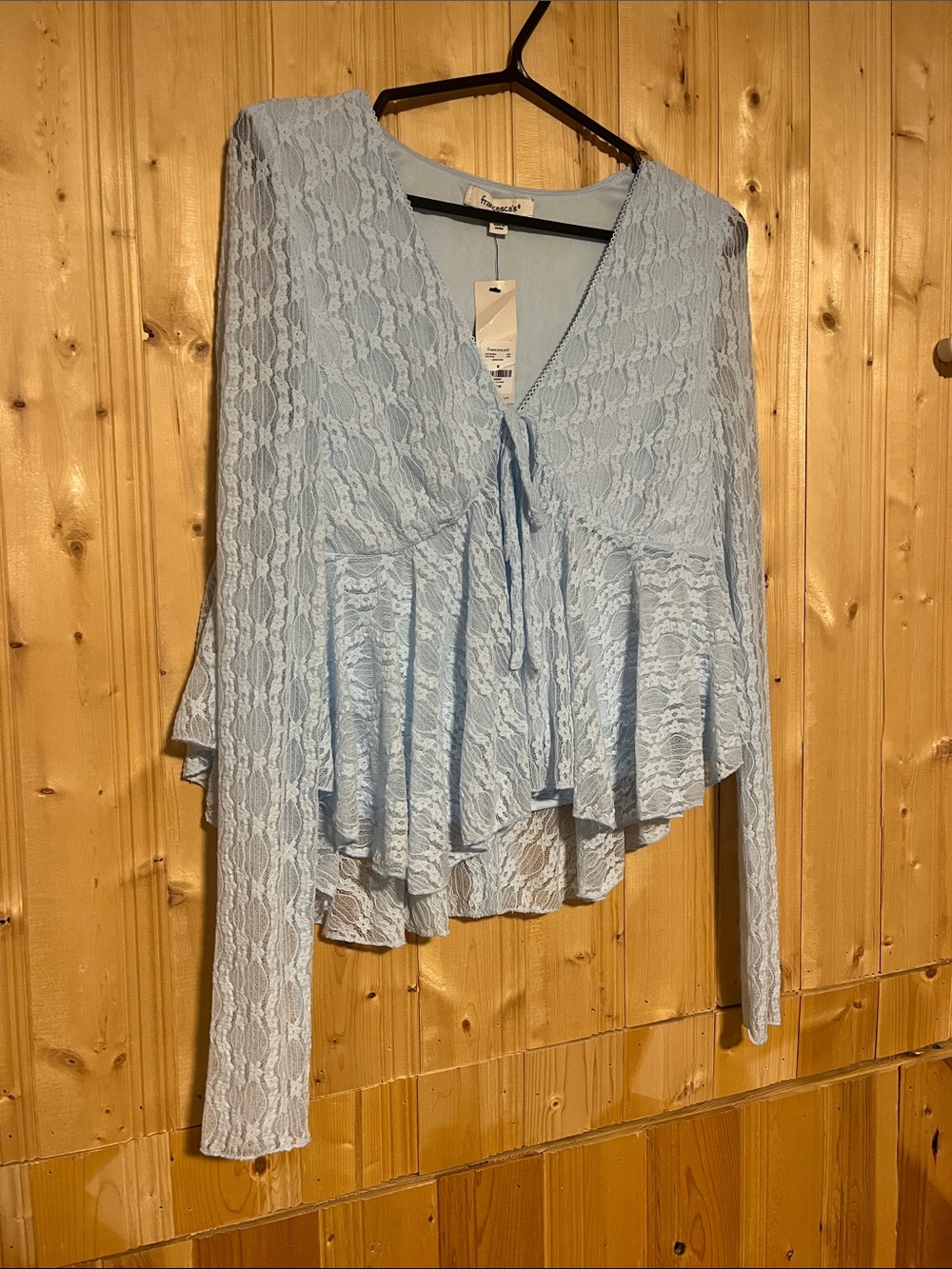 Women's Light Blue Lace Tie-Front Blouse by Unknown Brand